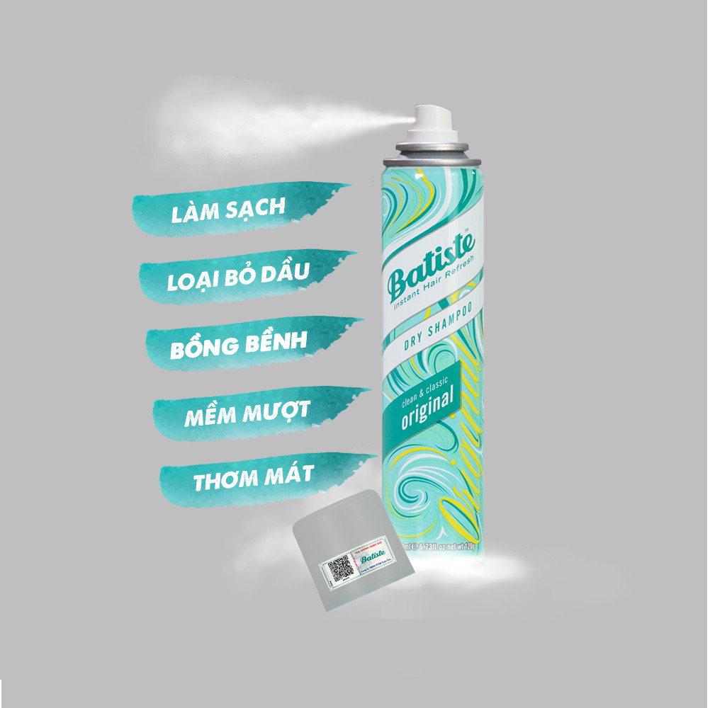 Dầu Gội Khô Hương Cổ Điển Batiste Dry Shampoo Clean &amp; Classic Original 200ml