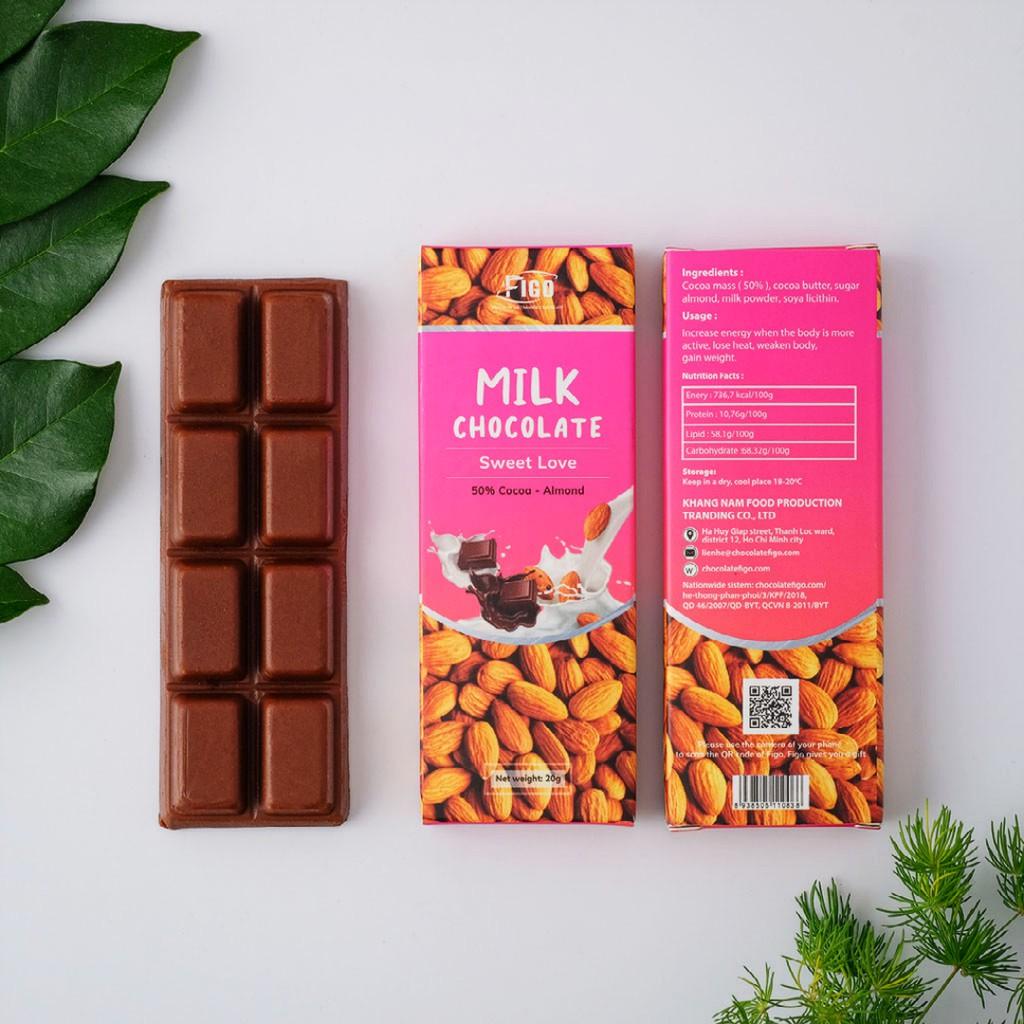 Milk Chocolate Hạt hạnh nhân 20g 50% cacao FIGO VIET NAM