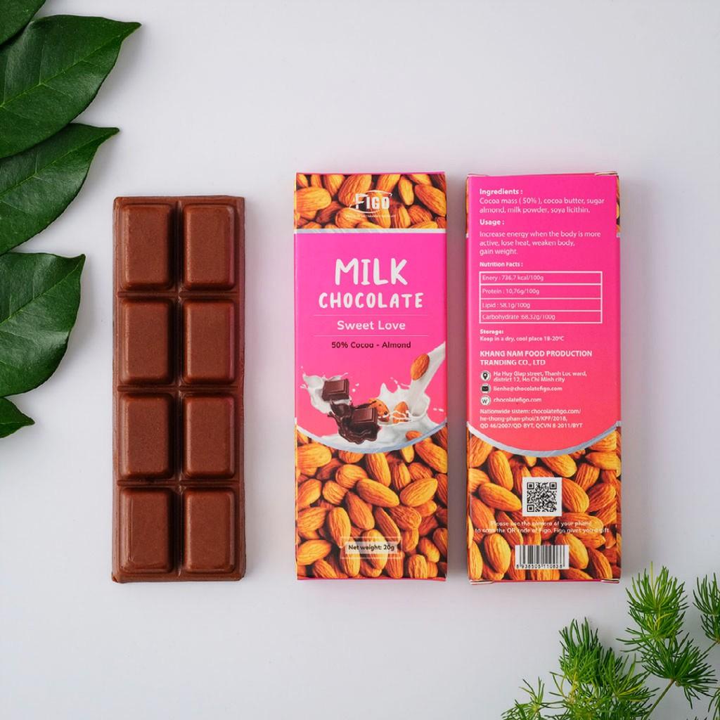 Kẹo socola sữa hạt Hạnh nhân 20g 50% cacao Figo