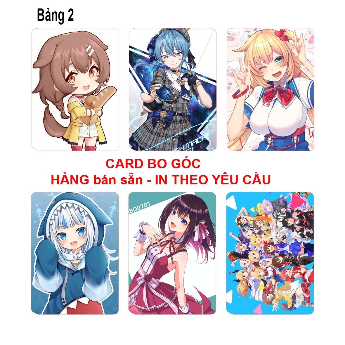 Card bo góc Hololive 6 ảnh khác nhau/ Thẻ card hình Hololive