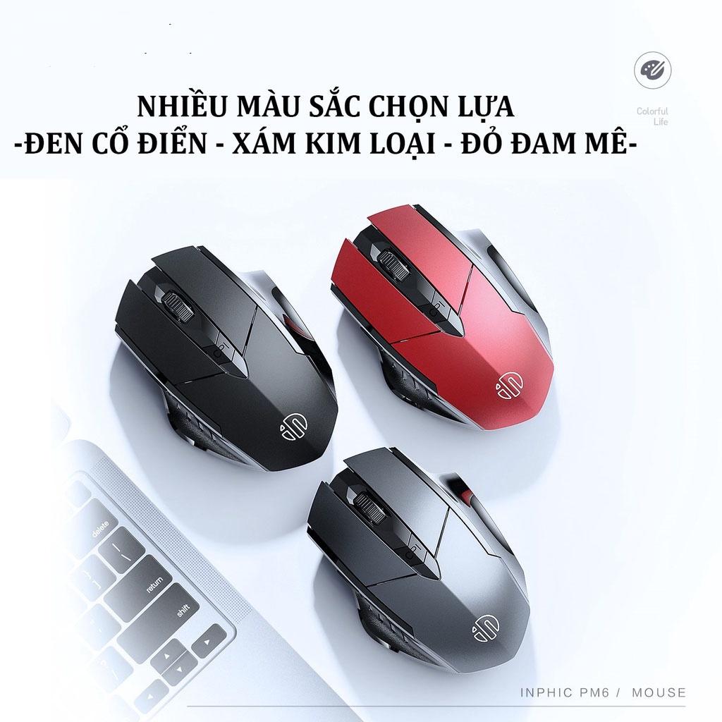 Chuột không dây Pin Sạc Inphic PM6 - Chuột gaming Bluetooth, Wireless cao cấp chống ồn bấm siêu êm không cần thay pin-Hàng chính hãng