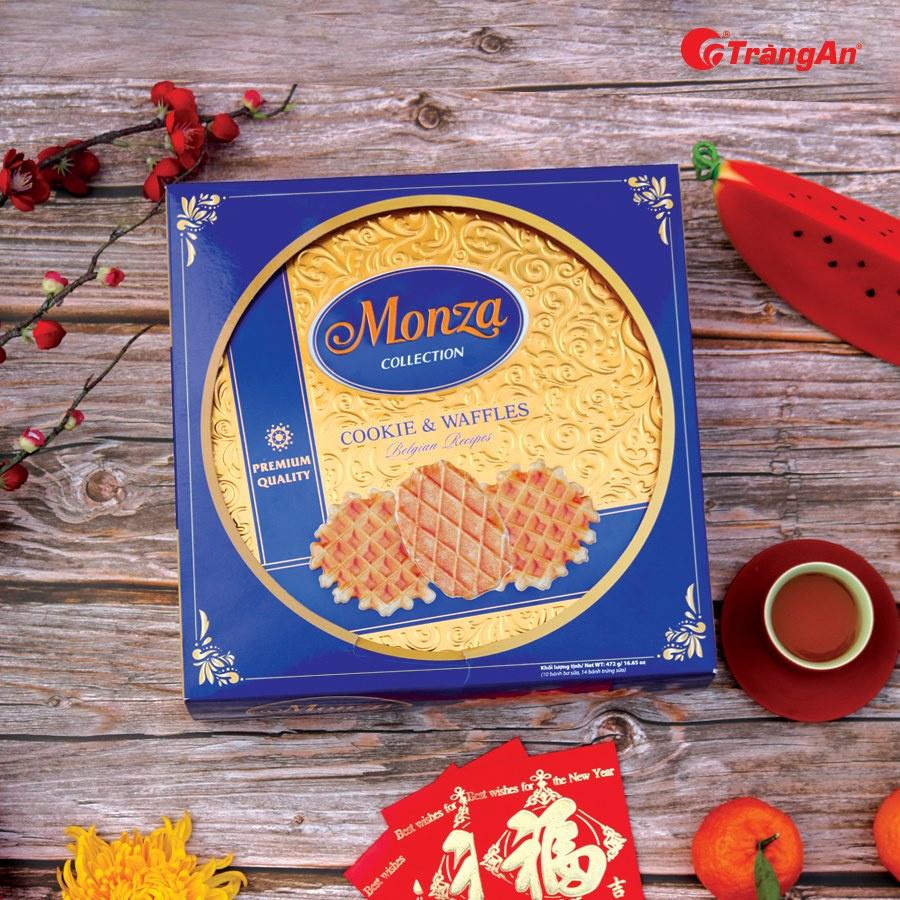 Bánh hỗn hợp Monza hộp thiếc 350g, thương hiệu Tràng An, tặng kèm túi giấy có quai xách, thích hợp làm quà biếu tặng