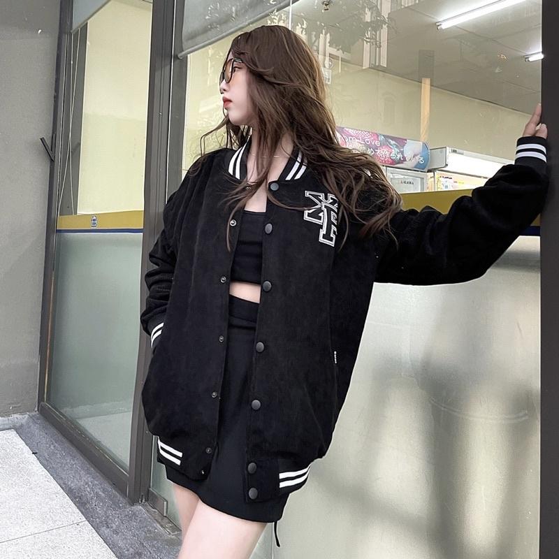 Áo Khoác Bóng Chày Bomber Varsity Màu Đen Nhung Tăm Thêu Cao Cấp Form Rộng By Local Brand Xfire