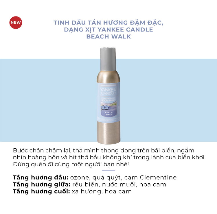 Tinh dầu tán hương đậm đặc dạng xịt Yankee Candle - Beach Walk