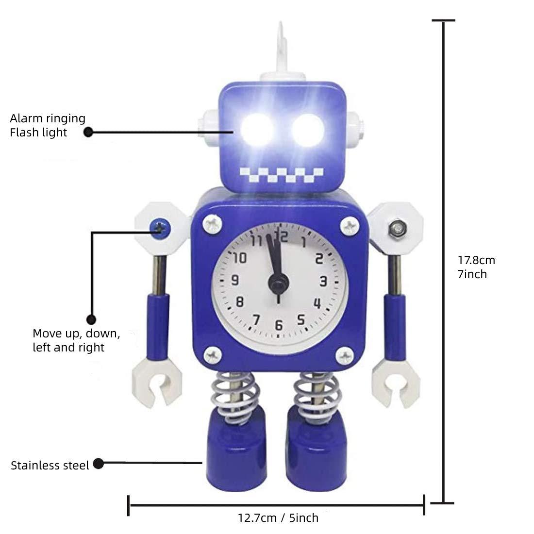 Đồng hồ báo thức robot, đồng hồ báo thức không bị ảnh hưởng với ánh sáng mắt nhấp nháy và cánh tay có thể xoay, quà tặng cho trẻ em