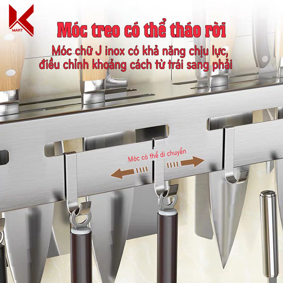 Kệ để dao thớt gắn tường cao cấp Phú Khang, không cần khoan đục - K-Mart