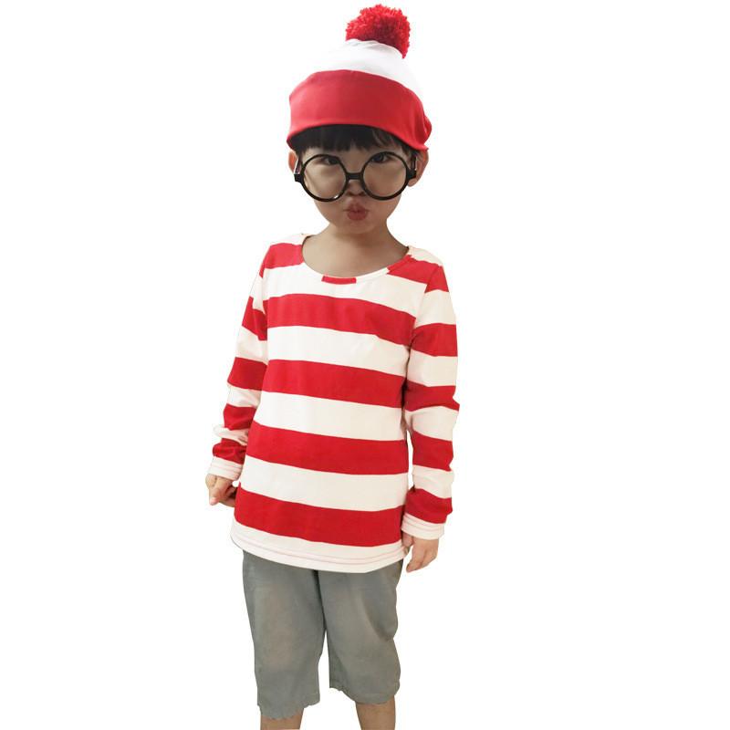 Cha Mẹ & Bé Đâu Wally Waldo Họ Phù Hợp Với Trang Phục Cha Mẹ-Con Áo Sơ Mi Kẻ Sọc Nón Kính Bộ