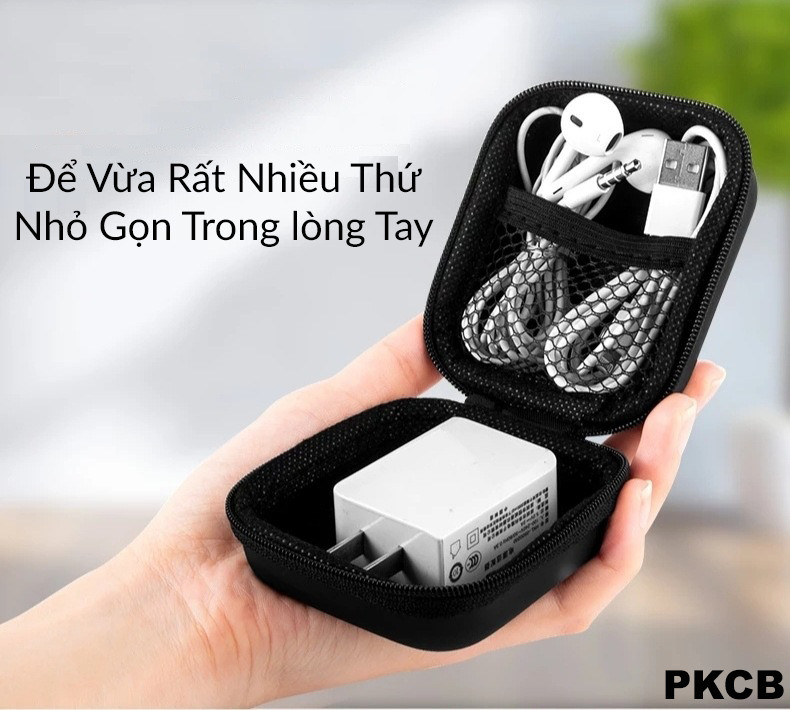 Hộp Đựng Tai Nghe Cáp Sạc có lưới lót trong cao cấp - Hàng Chính Hãng