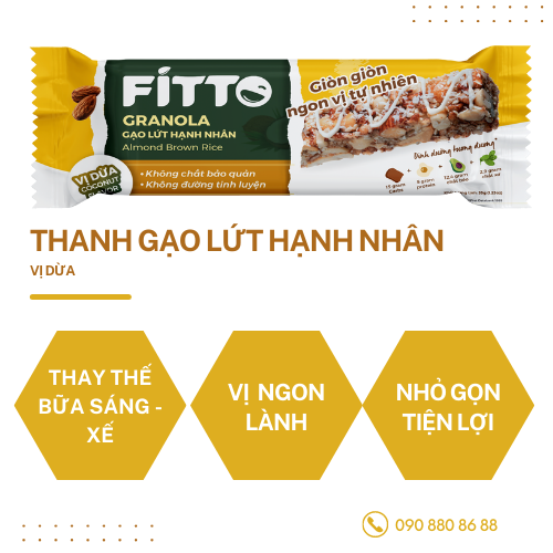 THANH NĂNG LƯỢNG HẠT &amp; GẠO LỨT HƯƠNG VỊ DỪA - FITTO - COCONUT