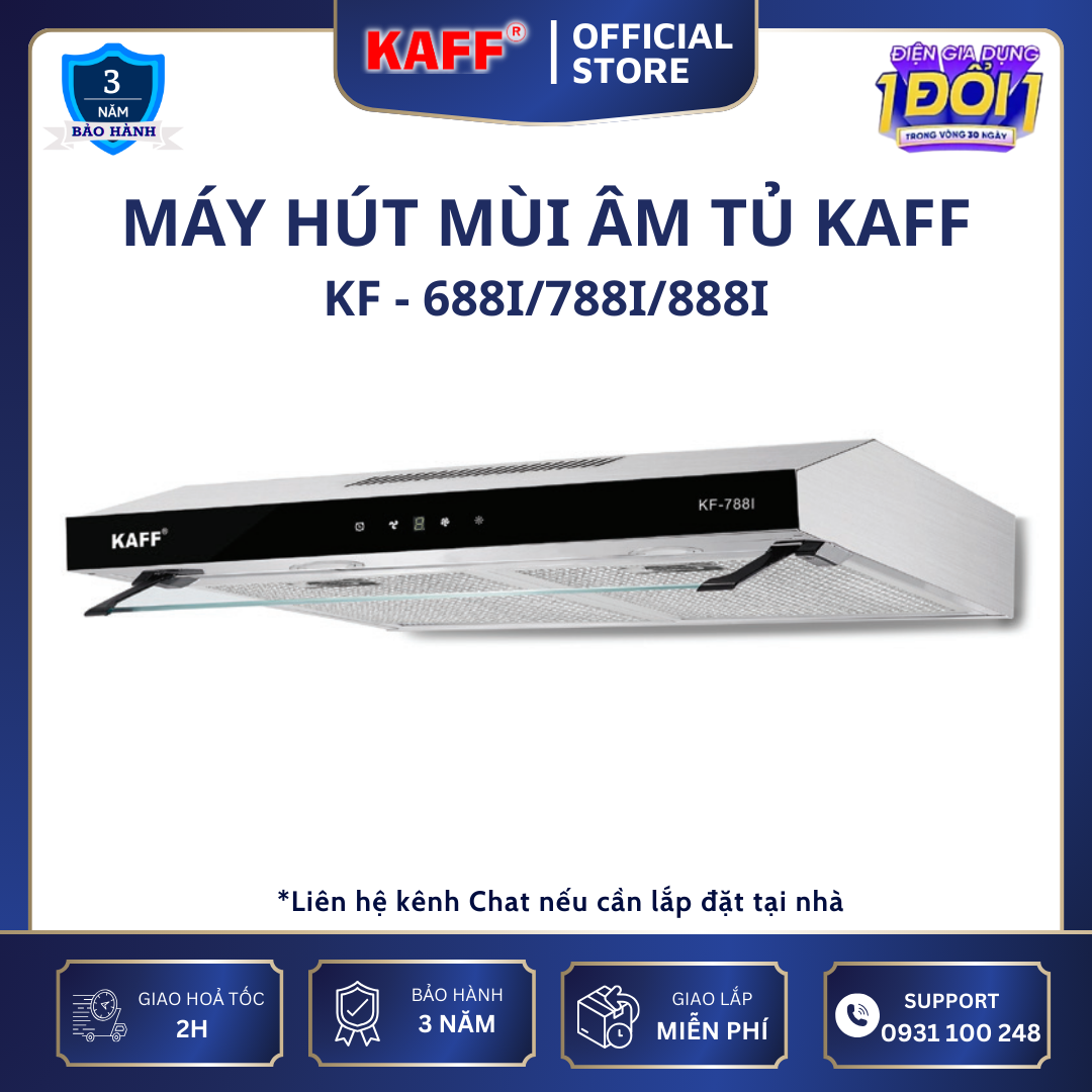 Máy hút mùi âm tủ inox phối kính cảm ứng 700mm KAFF KF-788I - Hàng Chính Hãng
