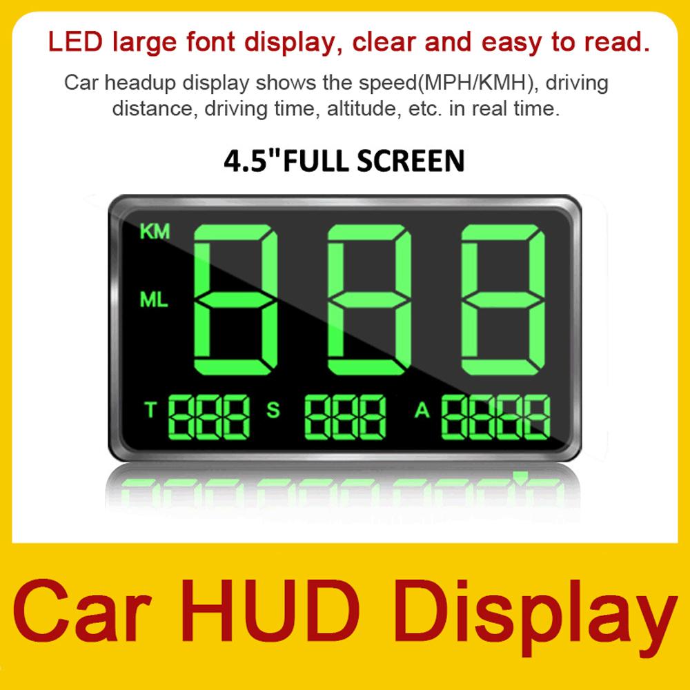 Car HUD Headup Display GPS Digital Speedometer with 4.5 Inch LED Digital Display Support MPH KM/H Overspeed Alarm Fatigue Driving Reminder Speed/Mileage/Altitude/Time Display for Car Truck SUV Motorcycle