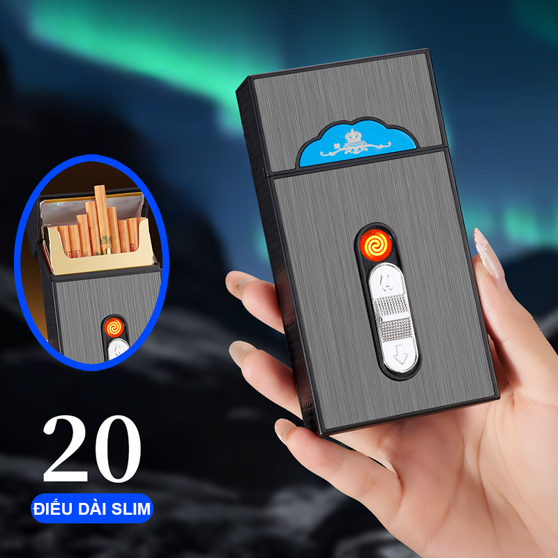 Bật Lửa Điện Kiêm Hộp Đựng Thuốc 20 Điếu Dài Slim C919 - Sạc Điện