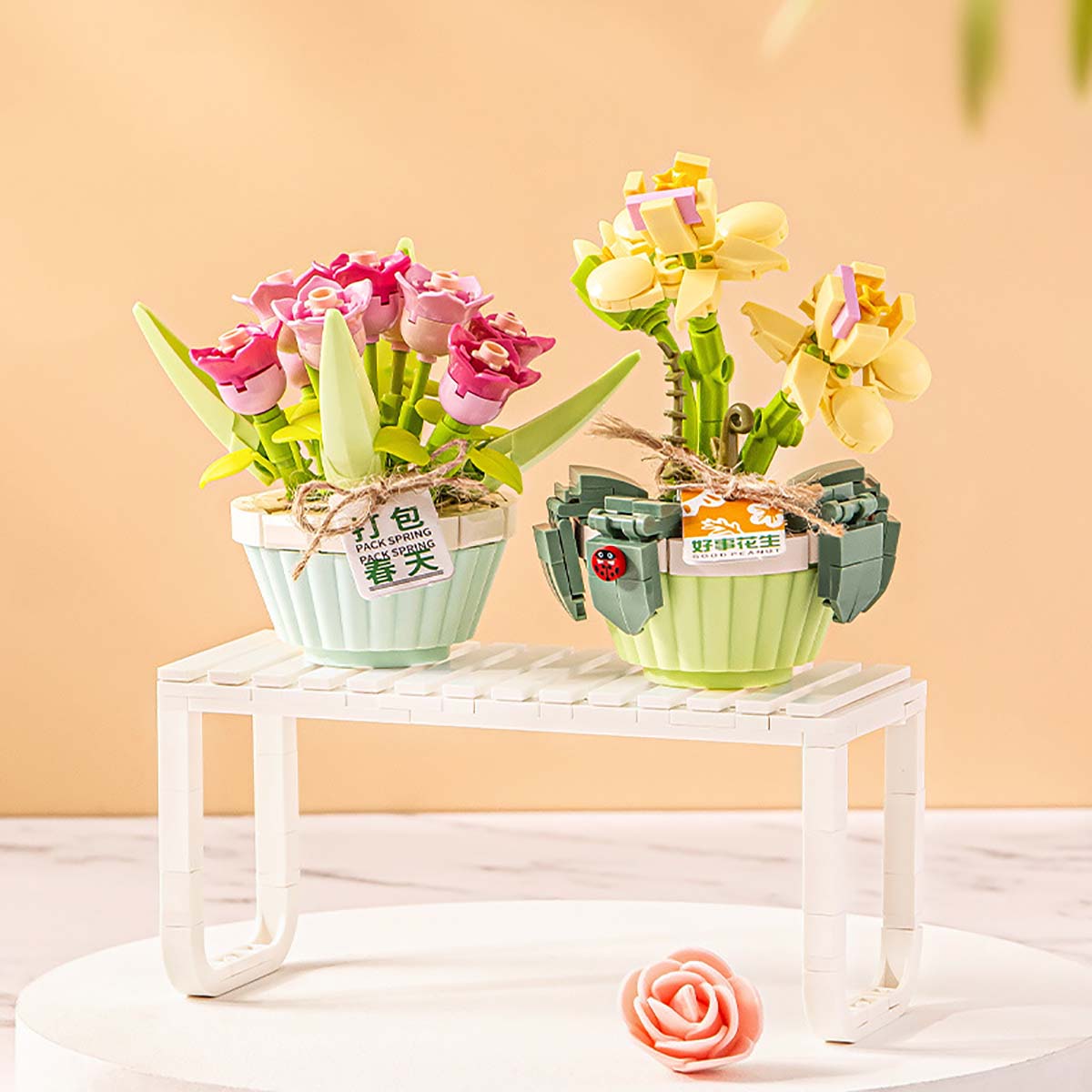 Đồ Chơi Lắp Ráp Mô Hình 3d Lắp Ghép Hoa Hồng Anh Đào Tulip Tuylip Tulips Sen Đá Nhân Vật Mini Chặn Sách Cho Bé