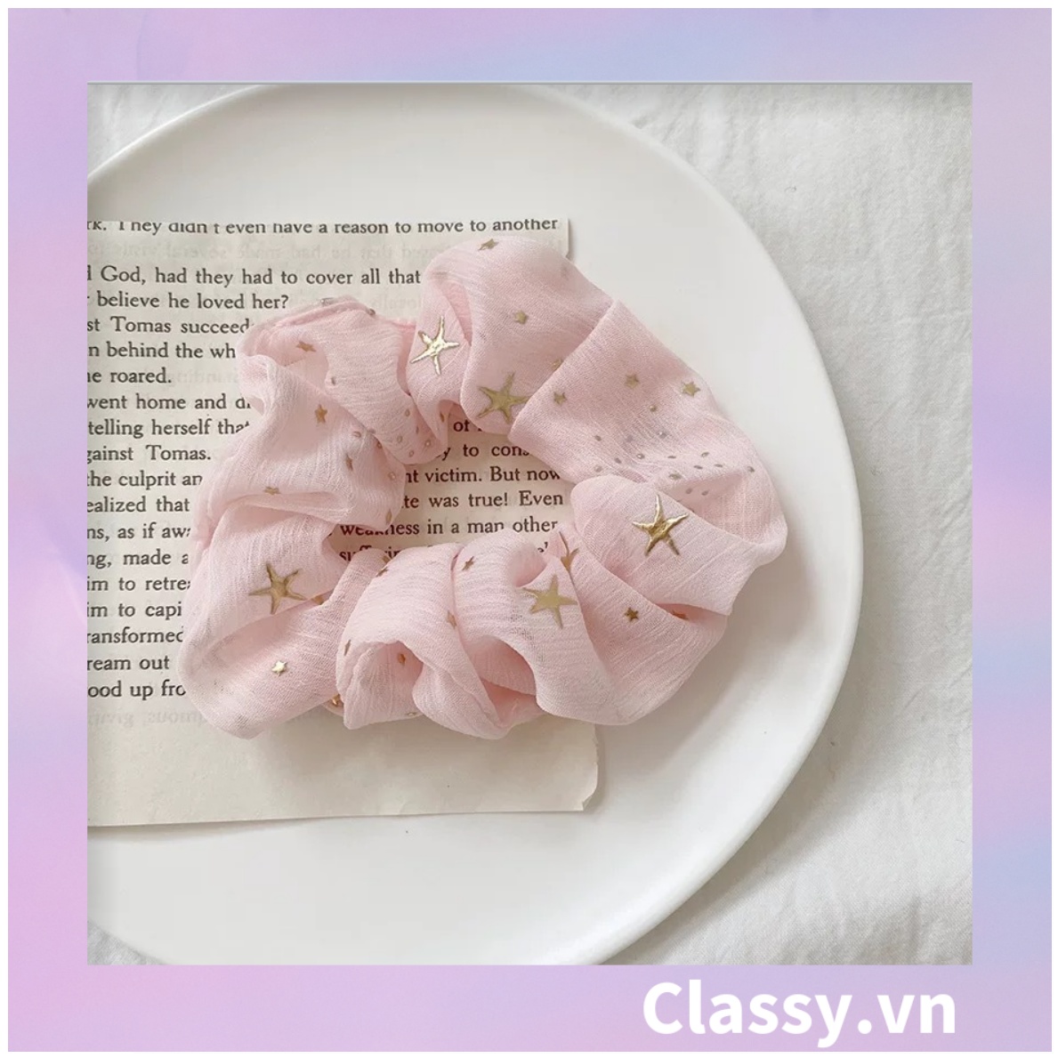 Scrunchies cột tóc, buộc tóc sợi lưới, họa tiết ánh sao, nhiều màu thanh lịch PK1023