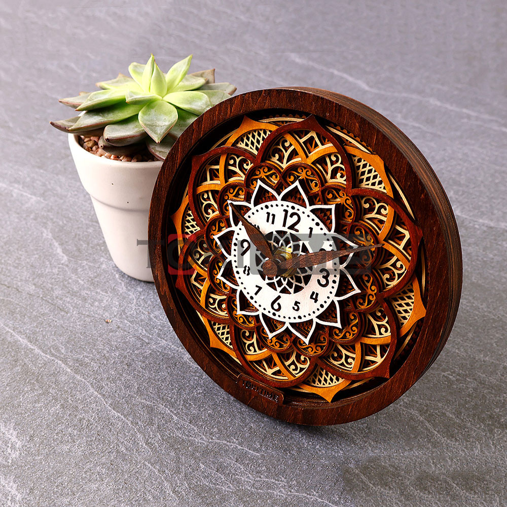 Đồng hồ gỗ 3D nghệ thuật – Đồng hồ để bàn trang trí – Máy kim trôi không ồn – Quà tặng độc đáo