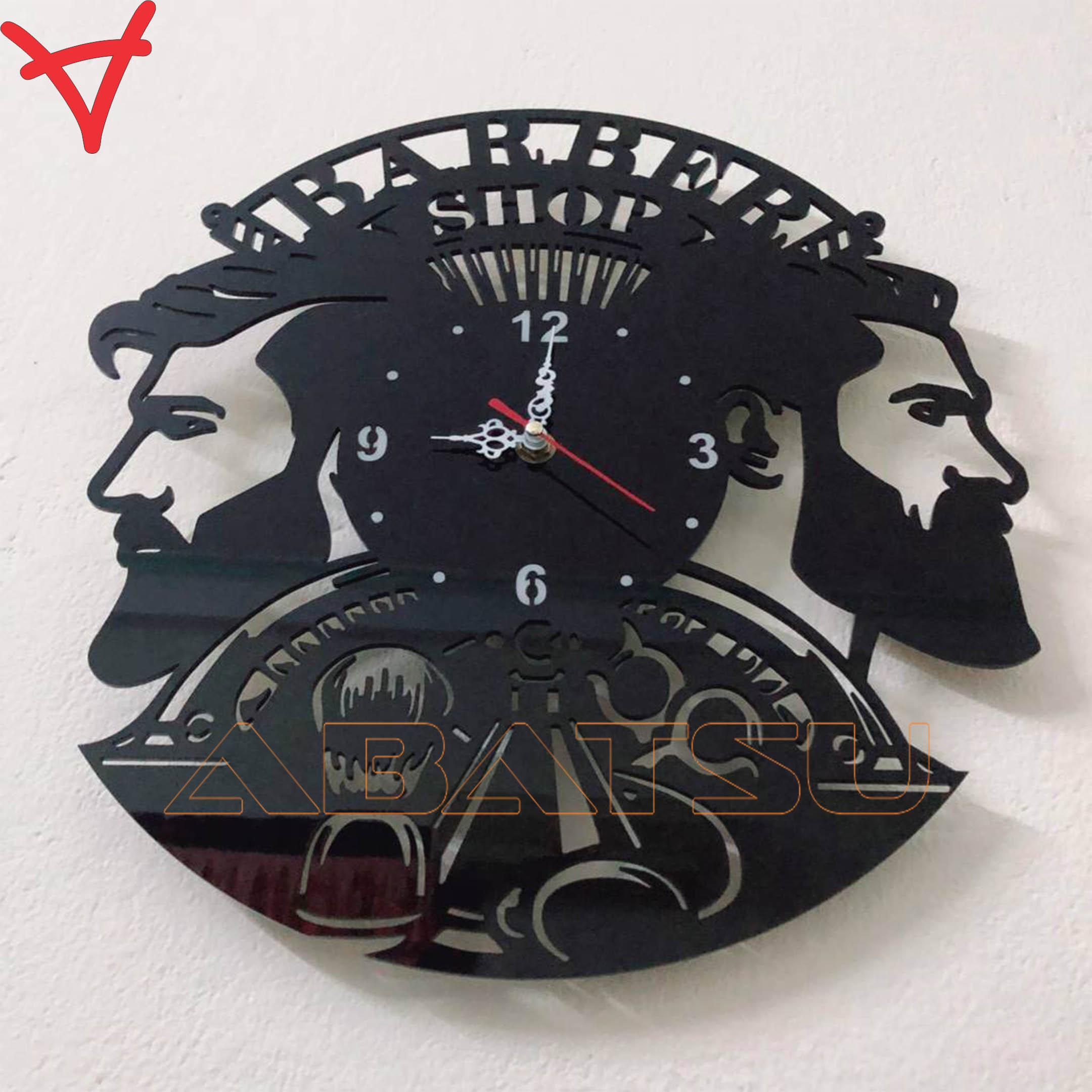 Tranh Đồng Hồ Treo Tường Cắt Tóc Barber Abatsu