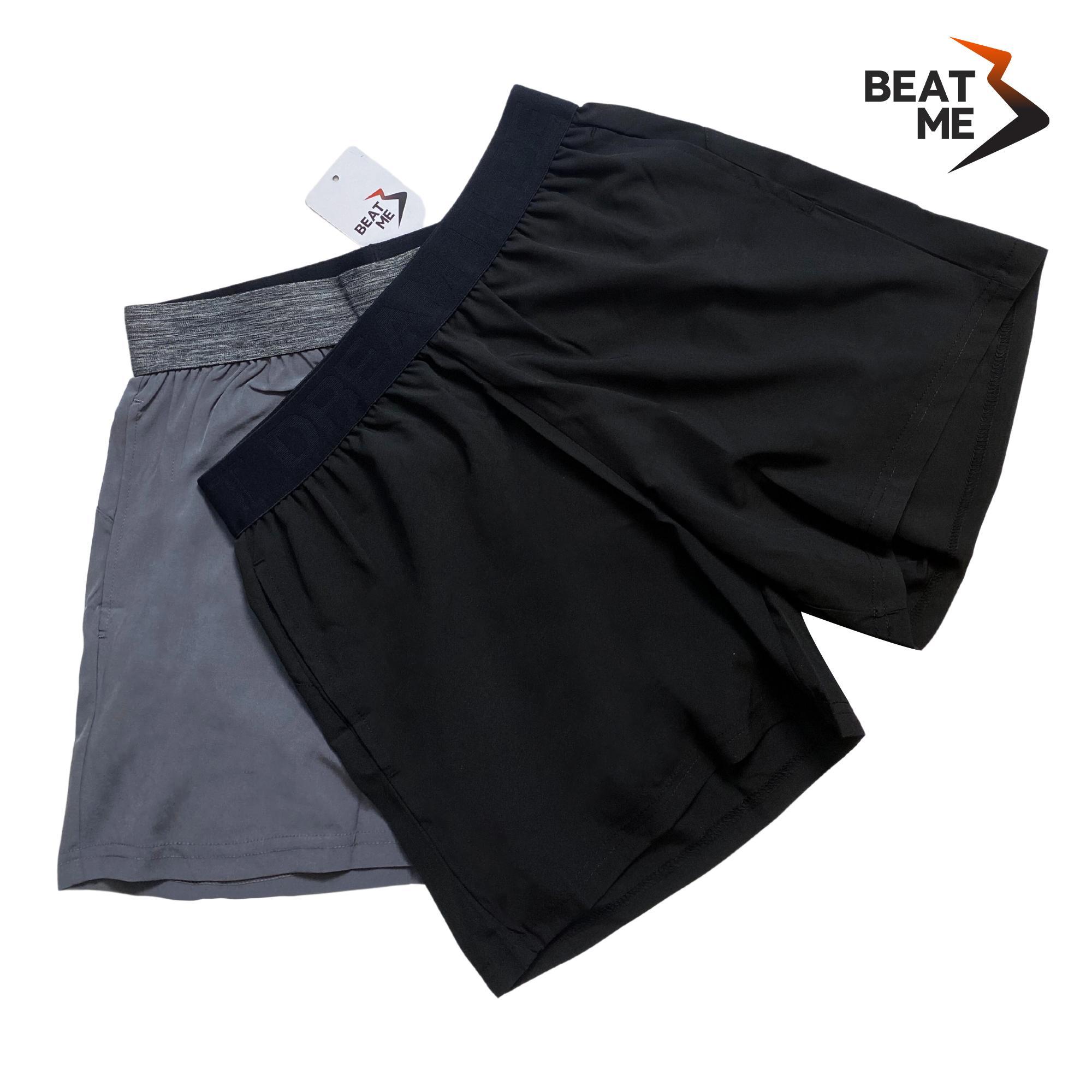 Quần Short Nam Tập Gym Thể Thao Chạy Bộ Màu Đen Màu Xám Beatme Vải Mau Khô Thoáng Mát Cao Trên Gối Lưng Chun Bản To Mùa Hè Sale T6