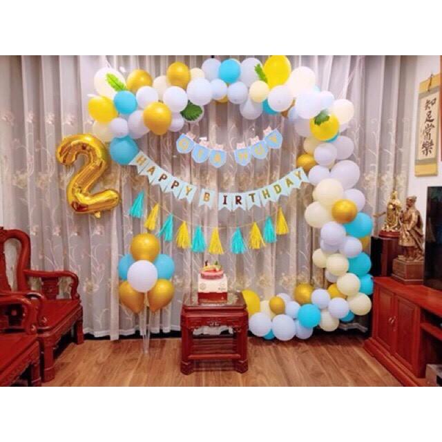 Combo bong bóng trang trí sinh nhật happy birthday màu xanh pastel, tặng đủ đồ phụ kiện trang trí CB07