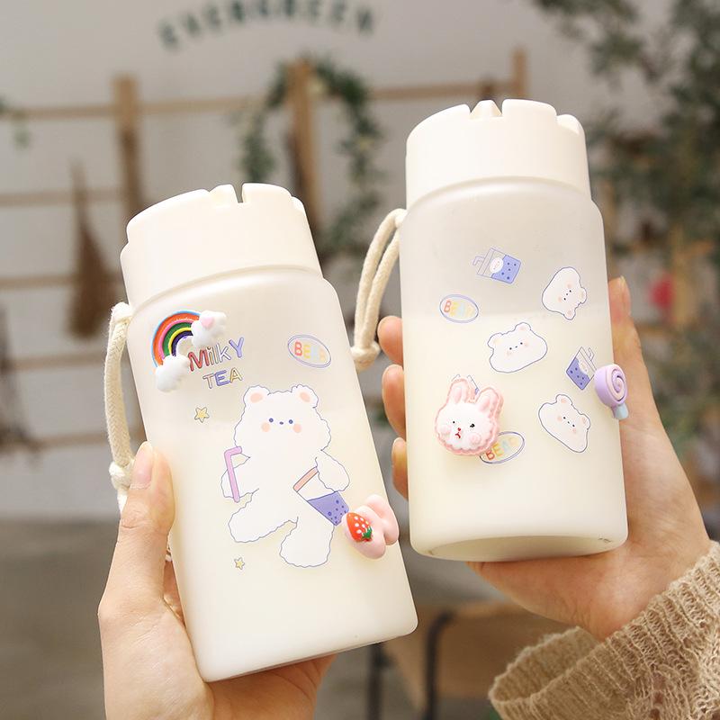 Bình Nước Dễ Thương Cô Gái Hoạt Hình Gấu Nhỏ 400ML Giáng Sinh Lễ Hội Tặng Không Chứa BPA Chống Rò Rỉ Sữa Hàn Quốc Mờ cốc - B-4, B-4