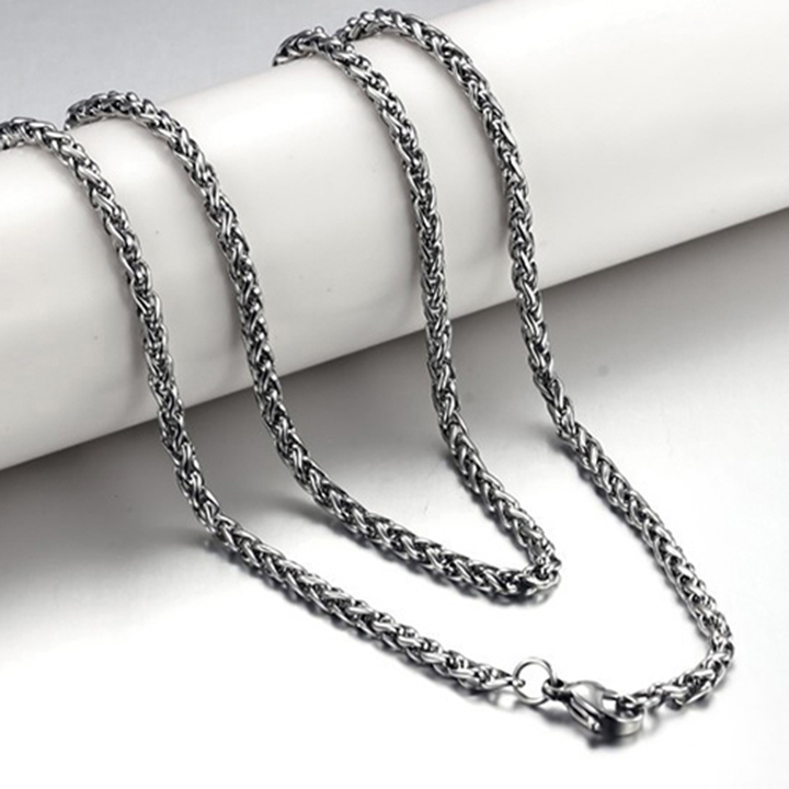 Dây chuyền nam inox thời trang kiểu bông dừa xoắn phukienpt kích cỡ 3mm màu trắng thép không gỉ PTDCNA16