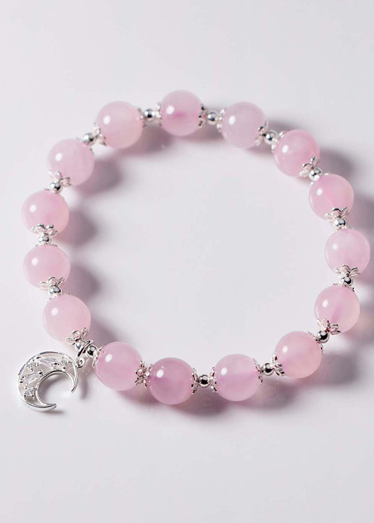 Vòng tay đá thạch anh hồng charm mặt trăng mệnh hỏa, thổ - Ngọc Quý Gemstones