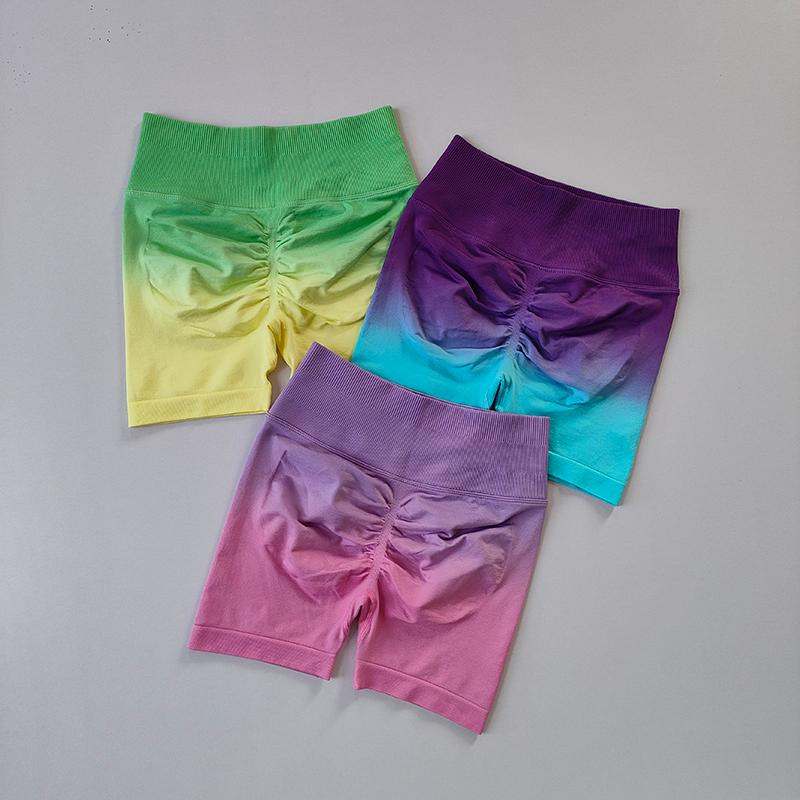 Gradient Peach Hip Sports Fitness Quần Phụ nữ Cao eo Chạy quần ba điểm Khăn khẽ đào tạo quần short yoga Color: Beige Size: L
