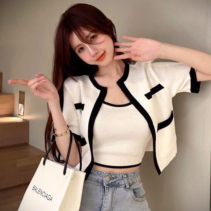 [L2M] SET (2 MÓN) ÁO KHOÁC KÈM ÁO 2 DÂY Cardigan dệt kim Quảng Châu cộc tay cực xinh siêu HOT