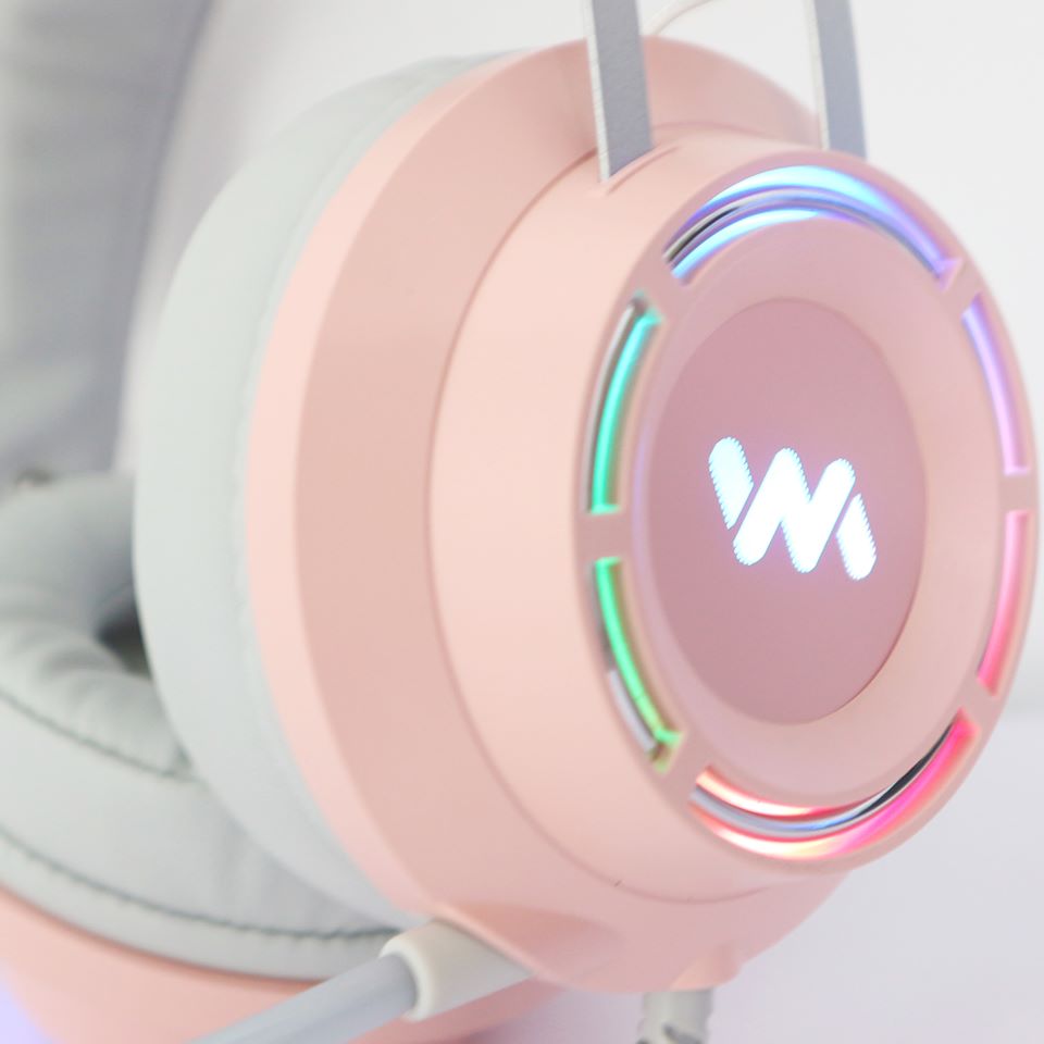 Tai nghe chụp tai chuyên game Wangming 9800S Pink Âm Thanh 7.1 - Led RGB - Jack Cắm USB - Hàng chính hãng