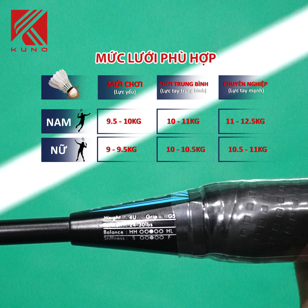 Vợt Cầu Lông KUNO AT SPEED 500, 4U, Chất Liệu Carbon Graphite, Công Thủ Toàn Diện, Được Lựa Chọn Mức Căng, Quà Tặng 2 Quấn Cán, 1 Thấm Hút Mồ Hôi, 1 Túi Nhung