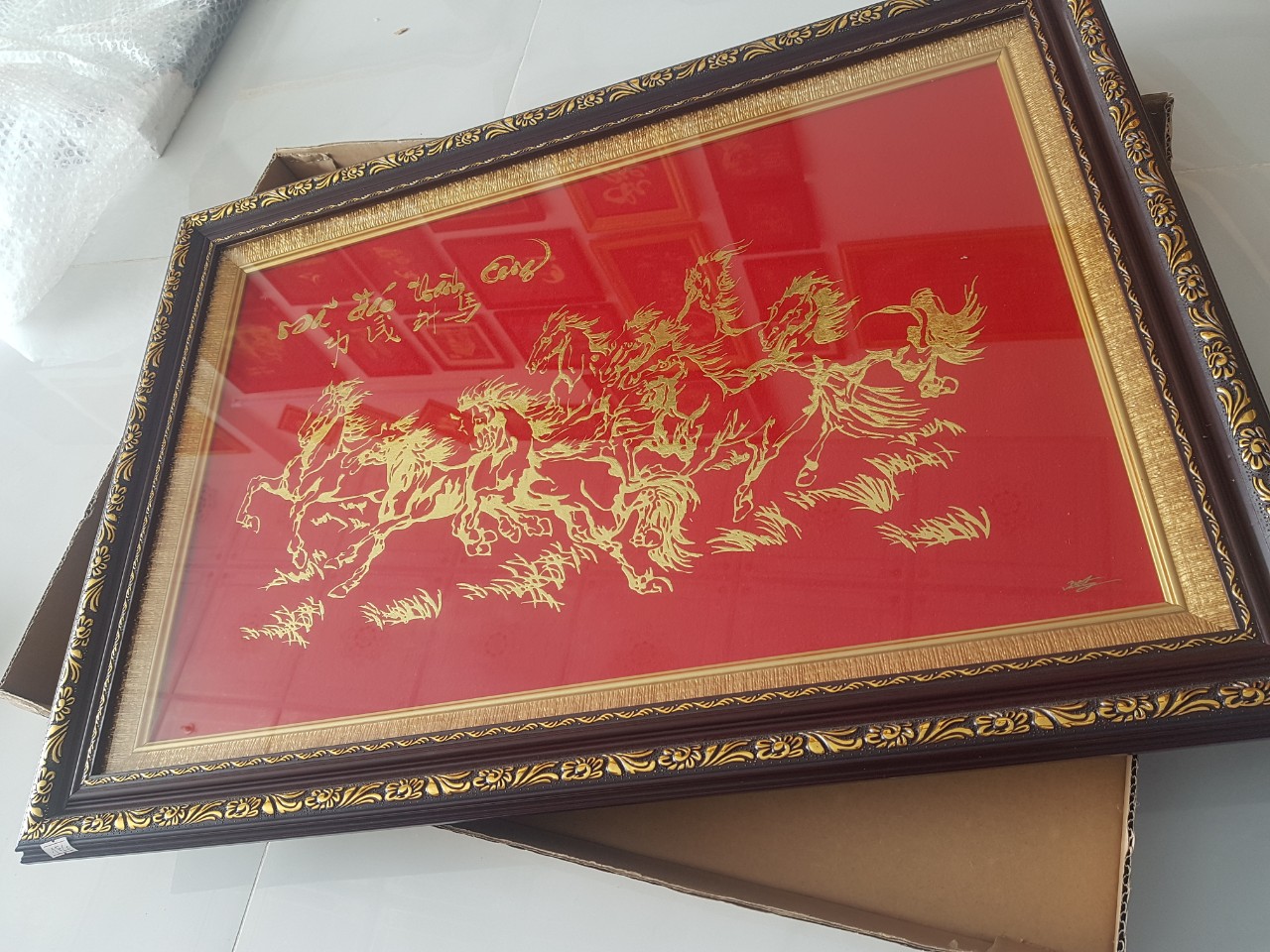 Tranh tân gia khai trương Mã đáo thành công ( Bát Mã) KT 56x76cm