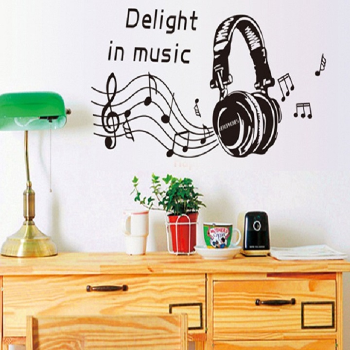 Decal dán tường âm nhạc Delight in music trang trí phòng sang trọng