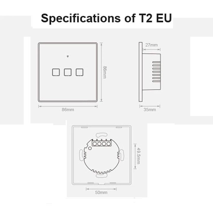 Công tắc wifi cảm ứng âm tường thông minh TX T2EU T3EU 1 2 3 Kênh hình vuông