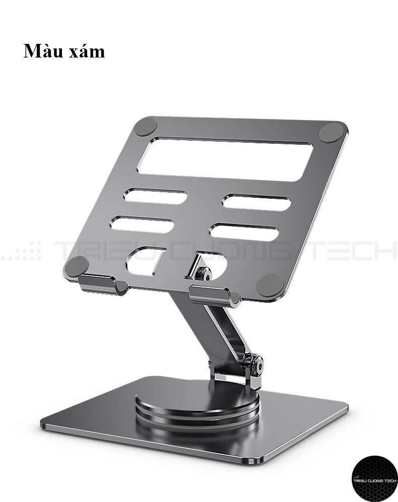 Giá Đỡ Dành Cho Máy Tính Bảng Ipad Tablet Điện Thoại All Size Hợp Kim Nhôm Nguyên Khối Xoay Chuyển 360 Độ - Nâng Hạ Điều Chỉnh Góc Nhìn Tùy Thích - Gấp Gọn Tiện Lợi - Hàng Chính Hãng - Xám - Xoay