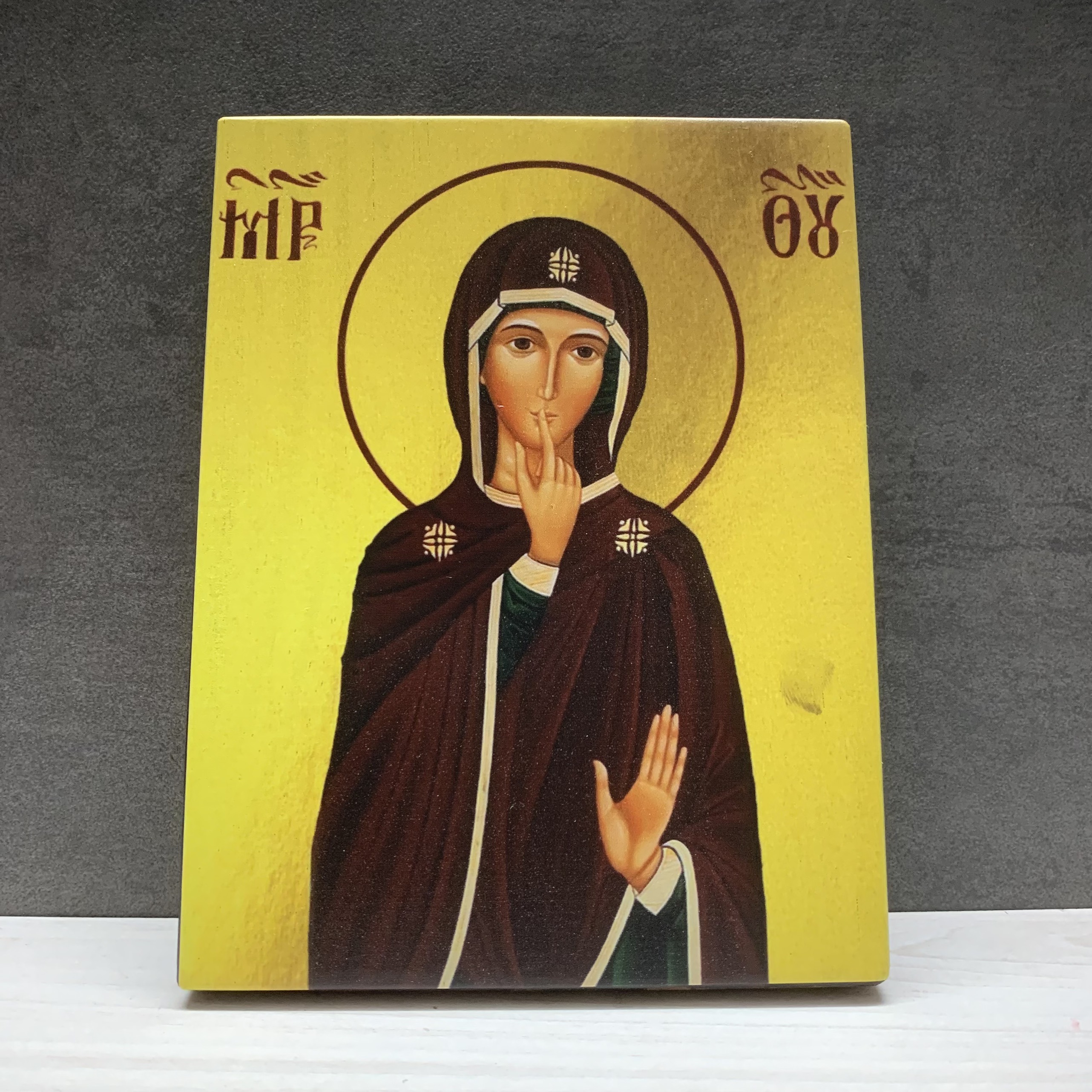 Tranh Gỗ Đức Mẹ Thinh Lặng - Tranh Công Giáo Thủ Công Màu Rustic/ Icon of Our Lady of Silence