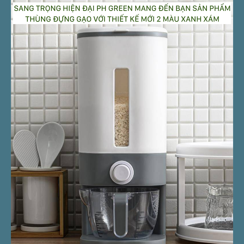 Thùng Đựng Gạo Thông Minh Nhật Bản Kèm Cốc 12kg,Nắp Kín, Tiện Lợi Thiết Kế Dạng Ấn Nút, Chất Liệu Nhựa ABS Cao Cấp,Thùng Gạo Cao Cấp, Tặng Kèm Cốc Đựng Gạo