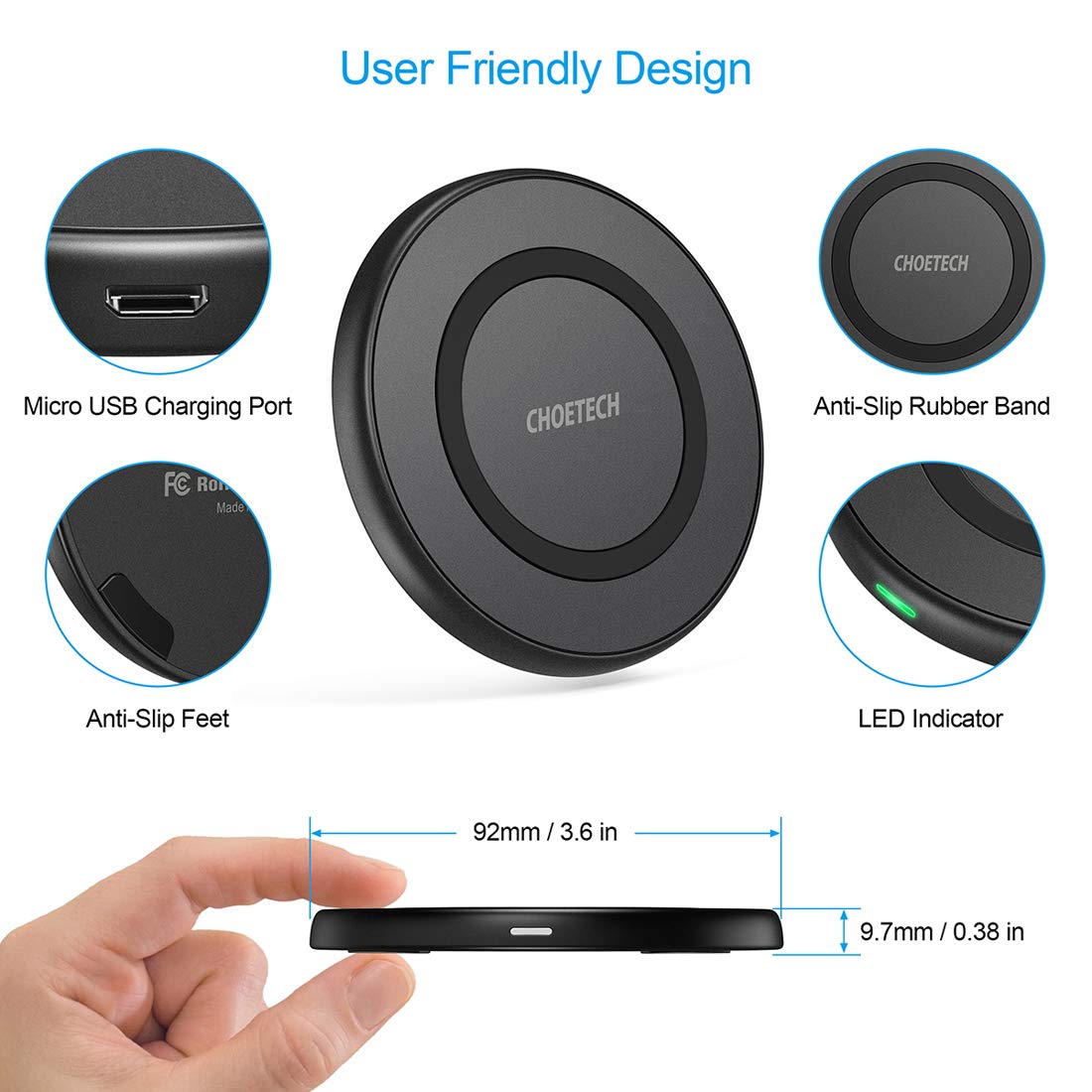 Đế sạc nhanh không dây Qi 10W hiệu CHOETECH T526-S10W cho điện thoại / Airpods 2 Công suất 10W, thiết kế nhỏ gọn, chuẩn Qi / MFI Apple - Hàng chính hãng