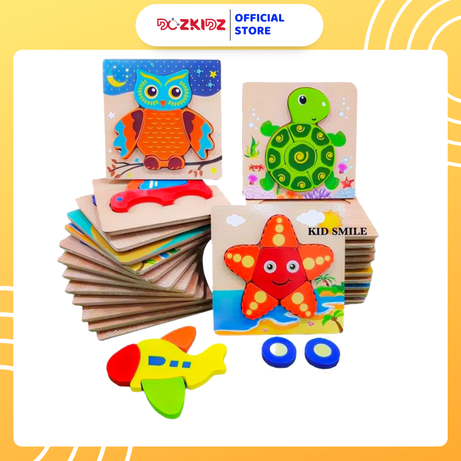 Ghép hình nổi 3D bằng gỗ 10 loại cho bé, LẺ 1 TRANH - DOZKIDZ