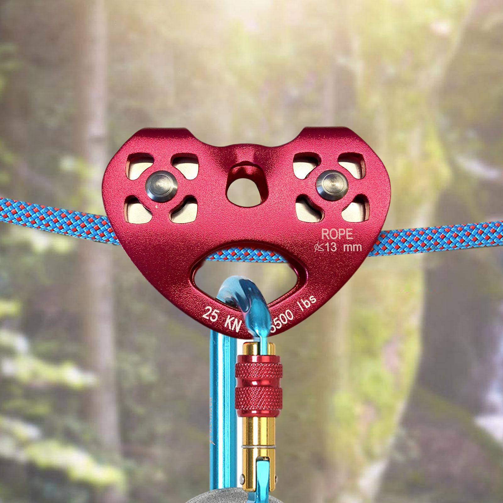 25KN Double Trolley Pulley Aluminum Zip Line Rock Climbing Mountaineering Tandem Pulley with Ball Bearing