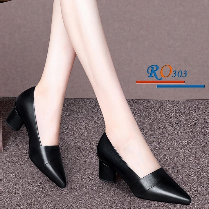 Giày cao gót nữ đẹp đế vuông 5 phân hai màu đen đỏ hàng hiệu rosata ro303