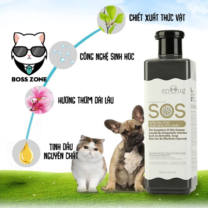 Sữa tắm SOS phục hồi da do viêm da, nấm cho chó mèo dung tích 530ml Chai màu đen