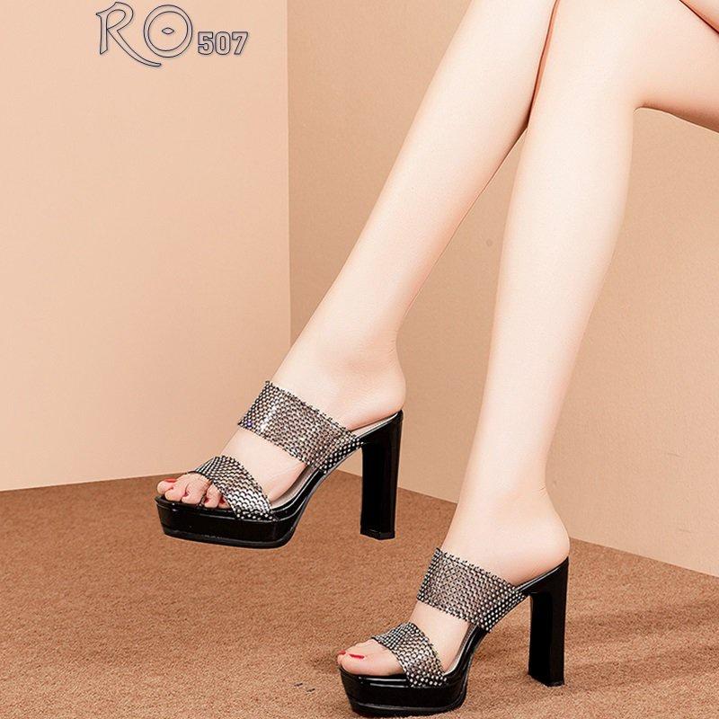 Giày cao gót nữ đẹp đế vuông 8 phân hàng hiệu rosata hai màu đen trắng ro507