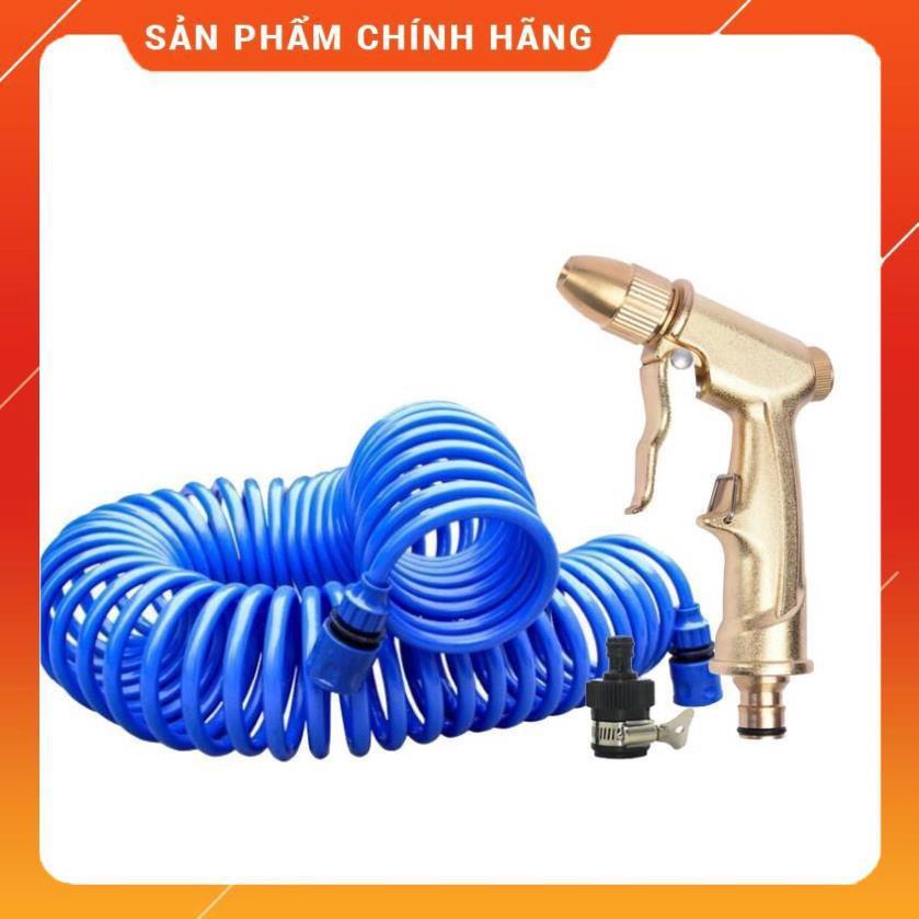 Bộ vòi xịt nước tưới cây đa năng tăng áp lực nước kèm dây tưới dạng lò xo co dãn 701-1814 loại 10m