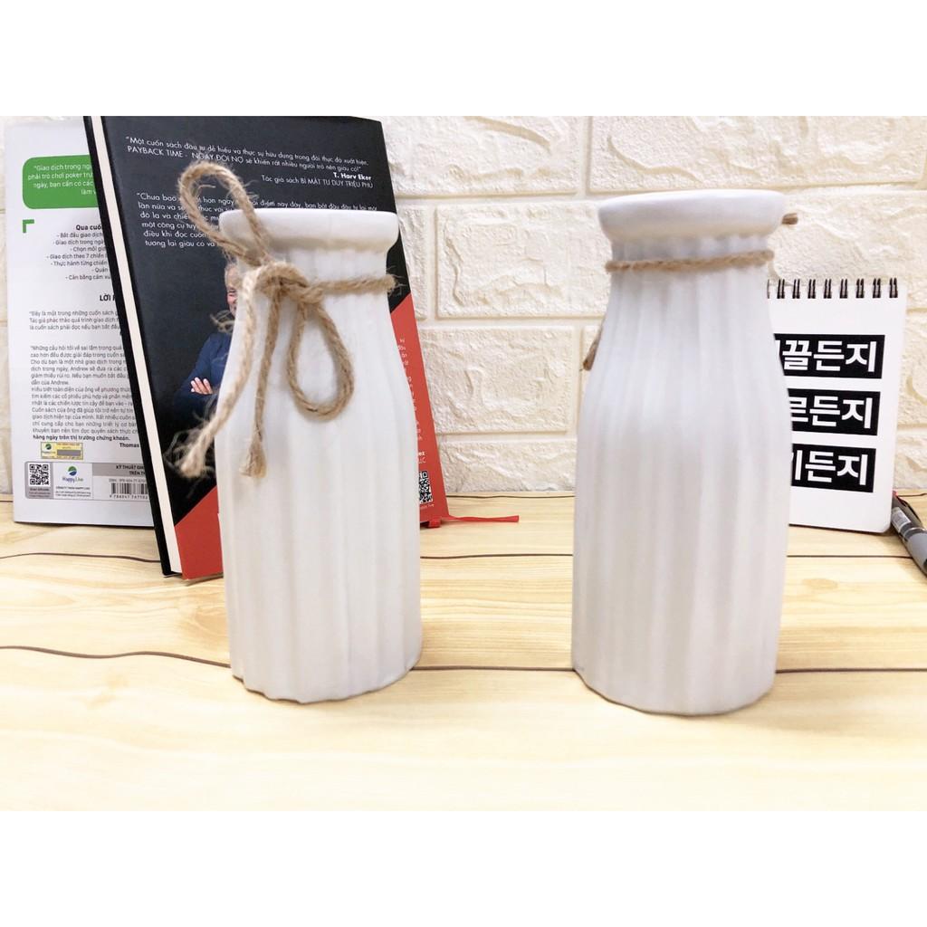 Bình cắm hoa cao cấp sóng nước 18cm bằng sứ men ngọc Bát tràng - Lọ hoa sọc bé trang trí để bàn