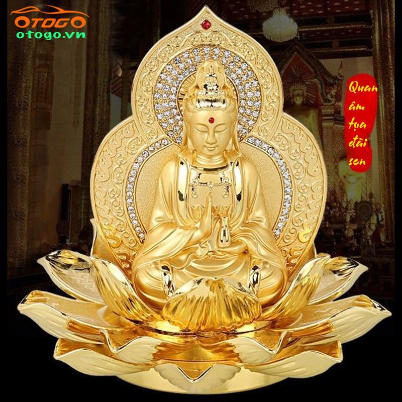 Tượng Quan Âm Tọa Đài Sen Cao Cấp , Tượng Mẹ Quan Âm Tọa Đài Sen Vàng Để Taplo Ô Tô