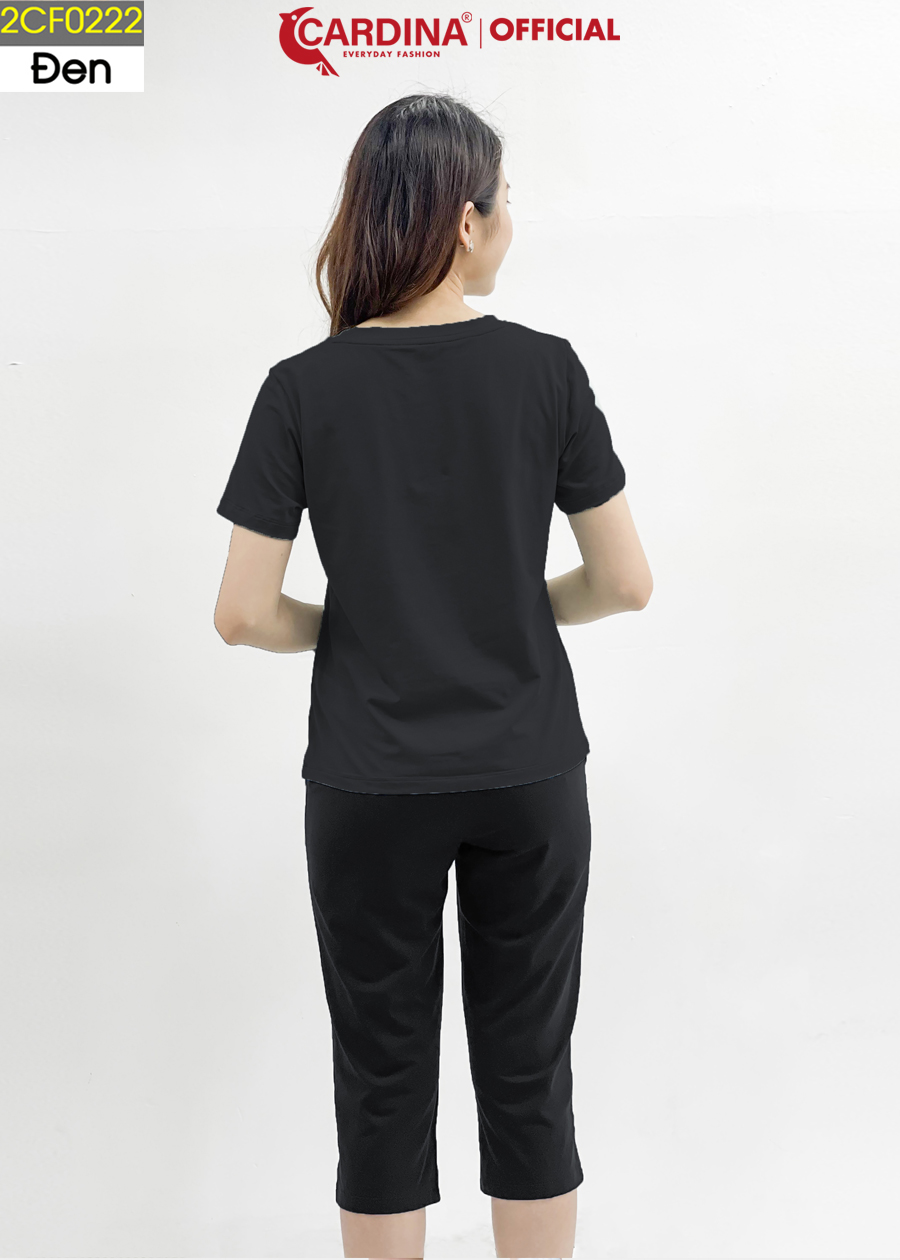 Đồ Bộ Nữ CARDINA Chất Cotton Cao Cấp Kiểu Dáng Thể Thao Bộ Mặc Nhà Áo Cộc Tay In chữ Quần Lửng 2CF02
