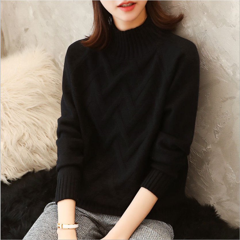 Áo len tay dài cổ cao màu sắc đơn giản thích hợp cho nữ, chất len dày mặc cực ấm Haint Boutique