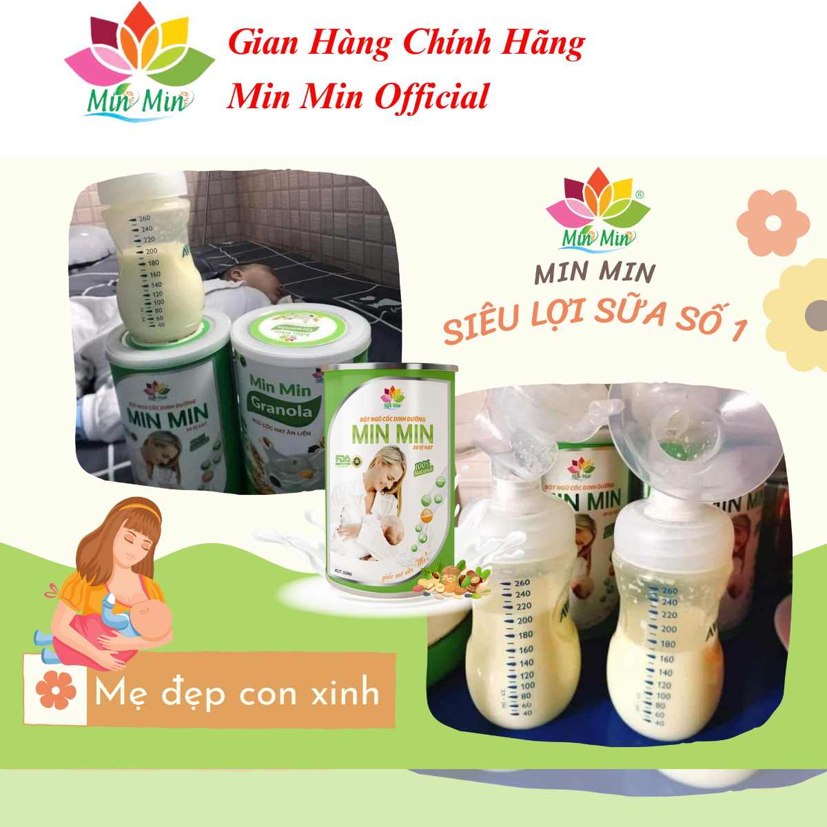 COMBO 2 Hộp 1Kg Ngũ Cốc Cao Cấp Lợi Sữa Min Min 30 Hạt - Chuyên Lợi Sữa và Phụ Hồi Sức Khỏe Sau Sinh (1 Hộp 500Gr)