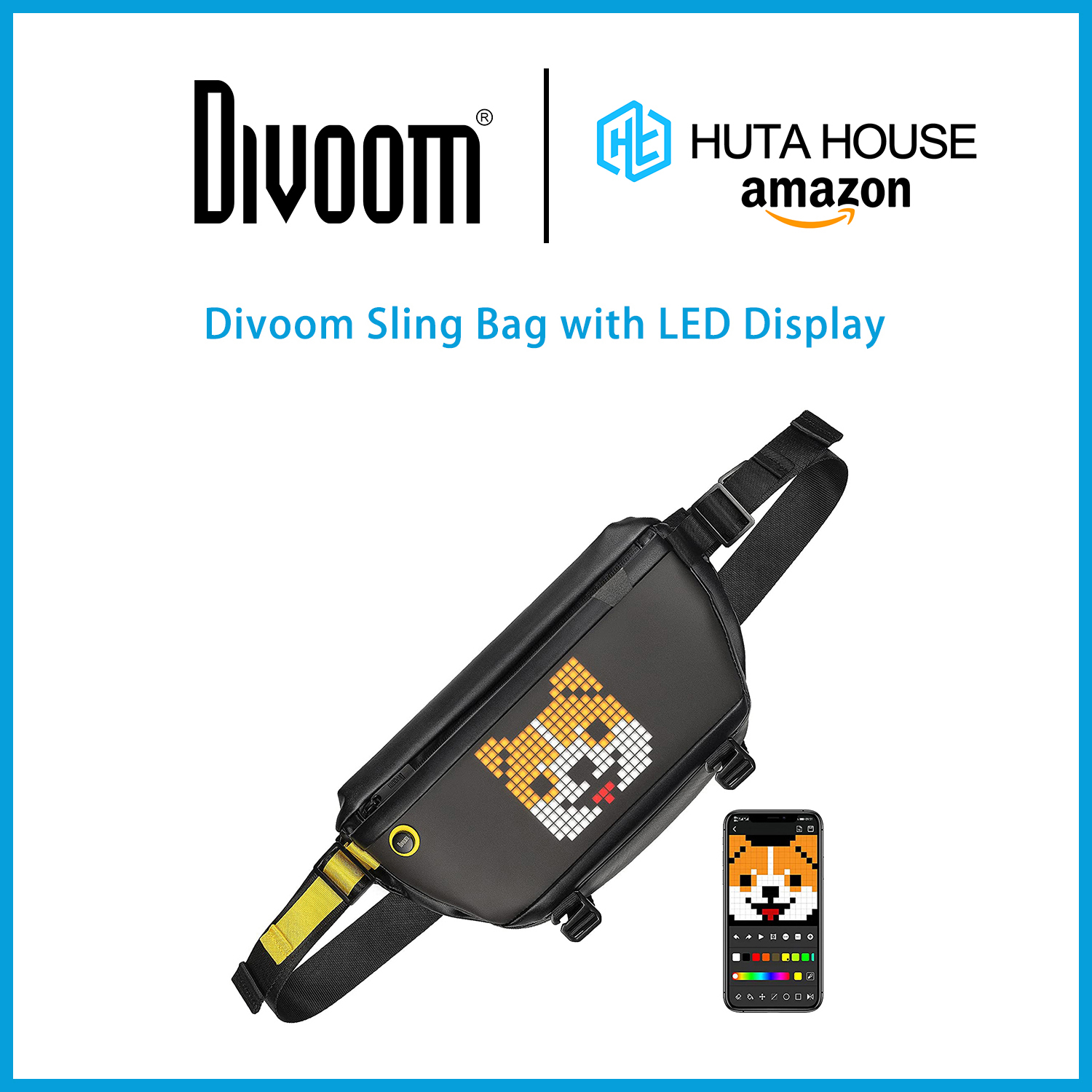 Túi đeo chéo đèn Led, Divoom Pixoo Slingbag gen 3 , màn hình led, túi đeo vai, túi đeo hông, chống thấm