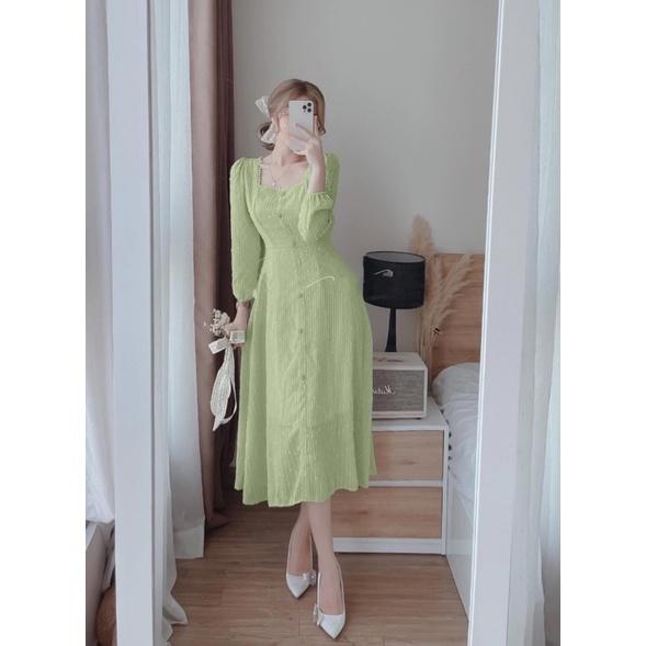 Váy Dự Tiệc Xanh Bơ Duyên Dáng Thiết Kế Cao Cấp V2981  Xuân Quỳnh Luxury