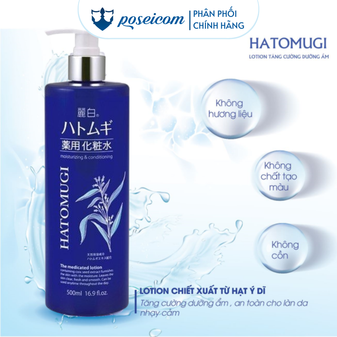 Nước Hoa Hồng Dưỡng Ẩm Sâu Ý Dĩ Reihaku Hatomugi The Medicated Lotion Chai Xanh 500ml Poseicom 4513574029354